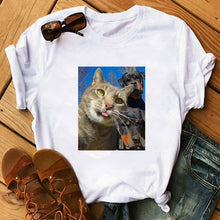 Load image into Gallery viewer, Cute Cat T Shirt Women Casual Funny Print Tshirt Harajuku Kawaii Fashion T-shirt Summer Short Sleeve Top Tees Female Plus Size