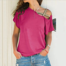 Load image into Gallery viewer, T Shirt Women Tshirt Solid Single Shoulder Off Summer Short Sleeve Sexy Casual V neck Long Sleeve Top Street Clothes Dropship
