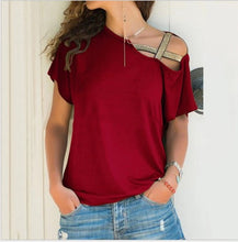 Load image into Gallery viewer, T Shirt Women Tshirt Solid Single Shoulder Off Summer Short Sleeve Sexy Casual V neck Long Sleeve Top Street Clothes Dropship
