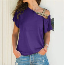 Load image into Gallery viewer, T Shirt Women Tshirt Solid Single Shoulder Off Summer Short Sleeve Sexy Casual V neck Long Sleeve Top Street Clothes Dropship
