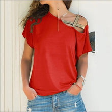 Load image into Gallery viewer, T Shirt Women Tshirt Solid Single Shoulder Off Summer Short Sleeve Sexy Casual V neck Long Sleeve Top Street Clothes Dropship
