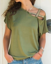 Load image into Gallery viewer, T Shirt Women Tshirt Solid Single Shoulder Off Summer Short Sleeve Sexy Casual V neck Long Sleeve Top Street Clothes Dropship
