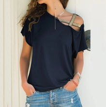 Load image into Gallery viewer, T Shirt Women Tshirt Solid Single Shoulder Off Summer Short Sleeve Sexy Casual V neck Long Sleeve Top Street Clothes Dropship
