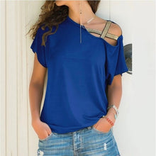 Load image into Gallery viewer, T Shirt Women Tshirt Solid Single Shoulder Off Summer Short Sleeve Sexy Casual V neck Long Sleeve Top Street Clothes Dropship
