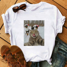 Load image into Gallery viewer, Cute Cat T Shirt Women Casual Funny Print Tshirt Harajuku Kawaii Fashion T-shirt Summer Short Sleeve Top Tees Female Plus Size
