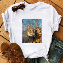 Load image into Gallery viewer, Cute Cat T Shirt Women Casual Funny Print Tshirt Harajuku Kawaii Fashion T-shirt Summer Short Sleeve Top Tees Female Plus Size
